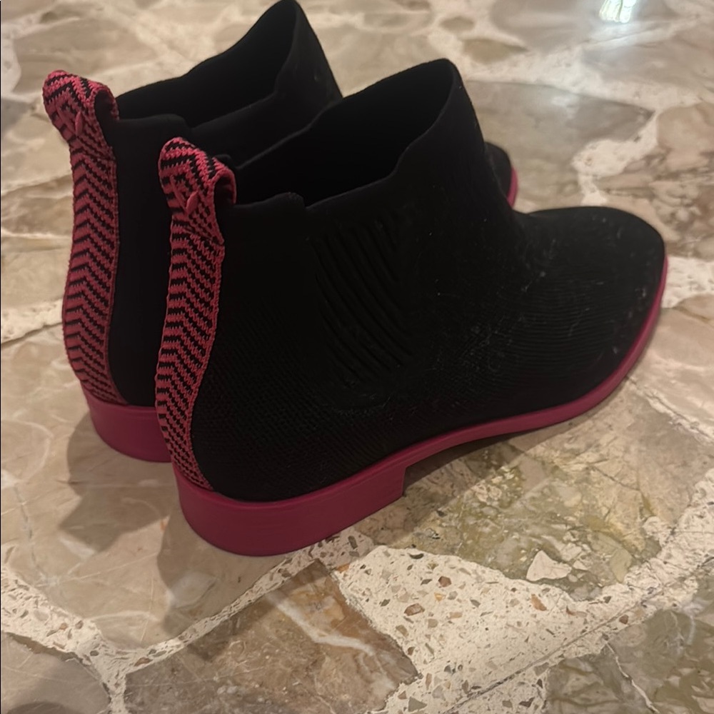 Black and Pink Ankle Boots with Textured Detail